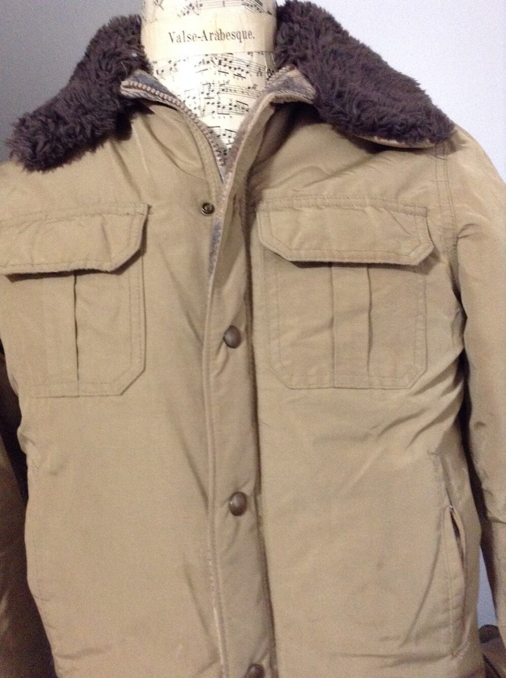 Vintage Woolrich Field Jacket Mens S Tan Cotton Nylon Sherpa Collar Plaid Lined